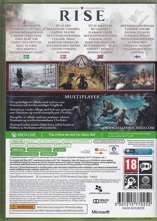 Assassins Creed III - XBOX 360 (B Grade) (Genbrug)